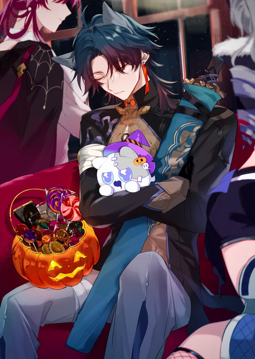 kafka, silver wolf, blade, and wubbaboo (honkai and 1 more) drawn by ssvgo