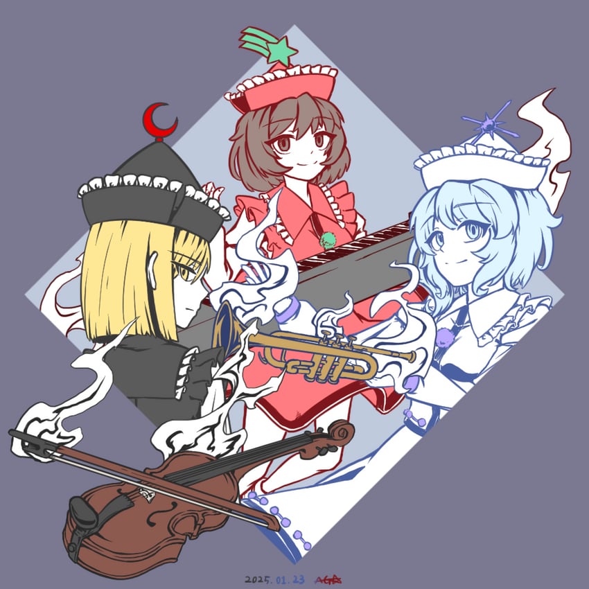 lunasa prismriver, merlin prismriver, and lyrica prismriver (touhou) drawn by agenaiyo