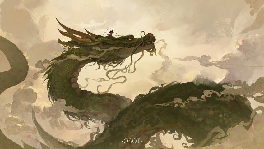 son goku and shenron (dragon ball and 1 more) drawn by osot-