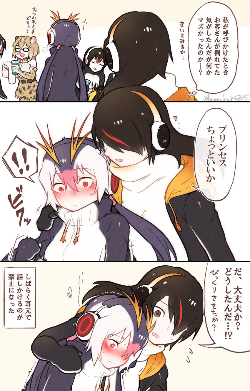 emperor penguin, humboldt penguin, royal penguin, gentoo penguin, and margay (kemono friends) drawn by seto_(harunadragon)