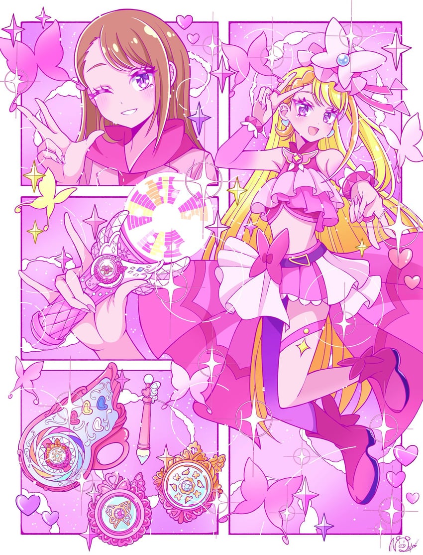 hijiri ageha and cure butterfly (precure and 1 more) drawn by satowa_(circuit)