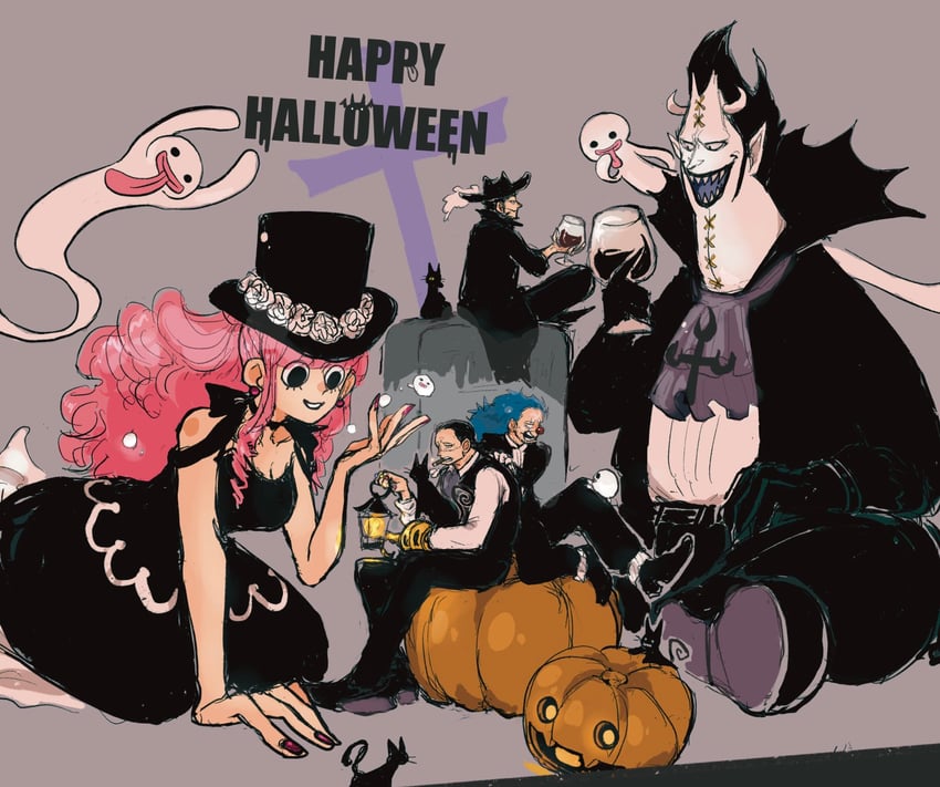 perona, crocodile, buggy the clown, dracule mihawk, and gecko moria (one piece) drawn by f4ylu