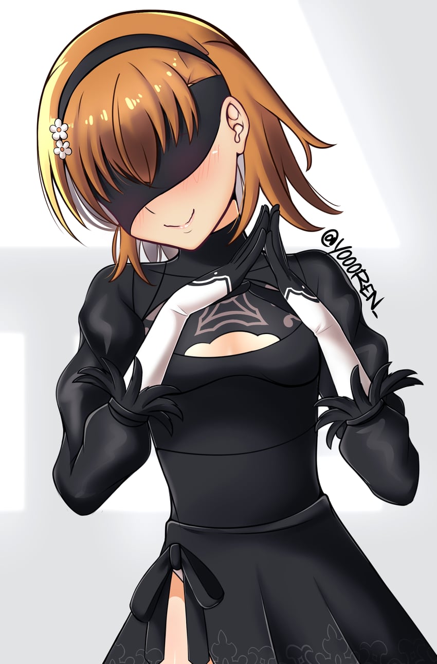 2b and misaka mikoto (toaru majutsu no index and 4 more) drawn by yoren