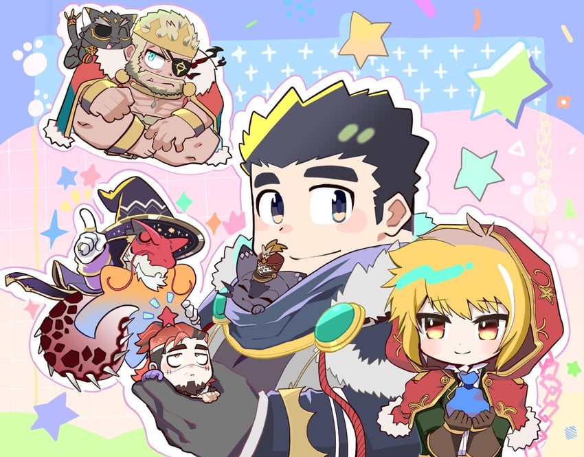 protagonist 3, boogeyman, tezcatlipoca, balor, arc, and 2 more (tokyo afterschool summoners) drawn by katou_(katocut0)