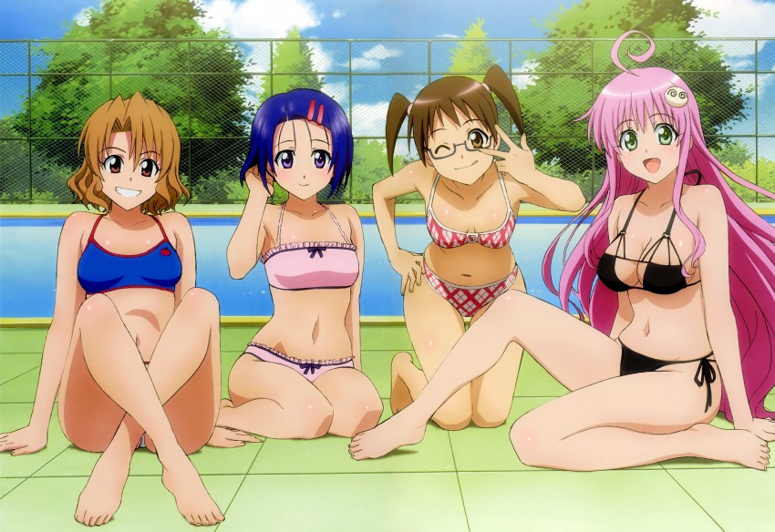 lala satalin deviluke, sairenji haruna, peke, momioka risa, and sawada mio (to love-ru)