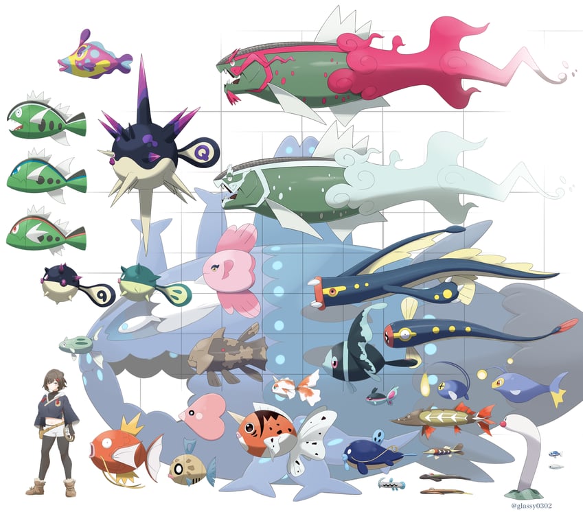 magikarp, luvdisc, wishiwashi, chinchou, goldeen, and 25 more (original and 1 more) drawn by glassy0302
