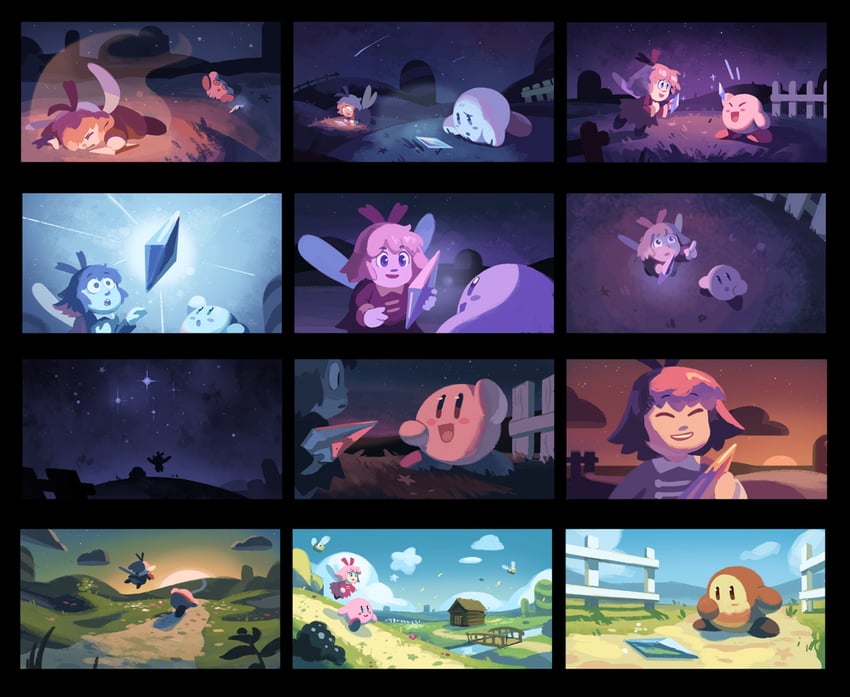kirby, waddle dee, ribbon, and bronto burt (kirby and 1 more) drawn by nathalie_fourdraine