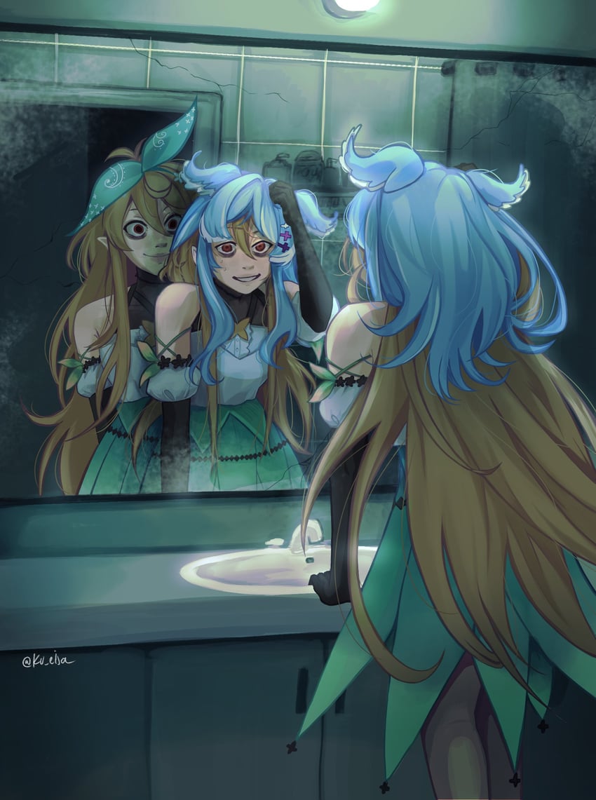 elira pendora and pomu rainpuff (nijisanji and 1 more) drawn by ku_eisa