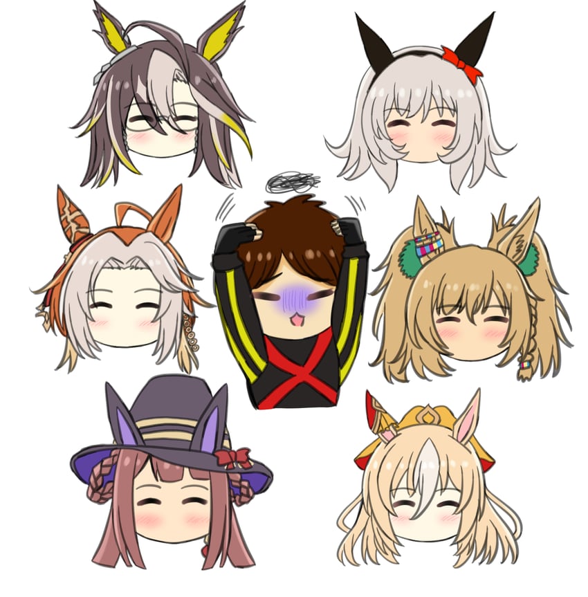 curren chan, sweep tosho, orfevre, dream journey, durandal, and 2 more (umamusume) drawn by shikokuken_(mrykk24)