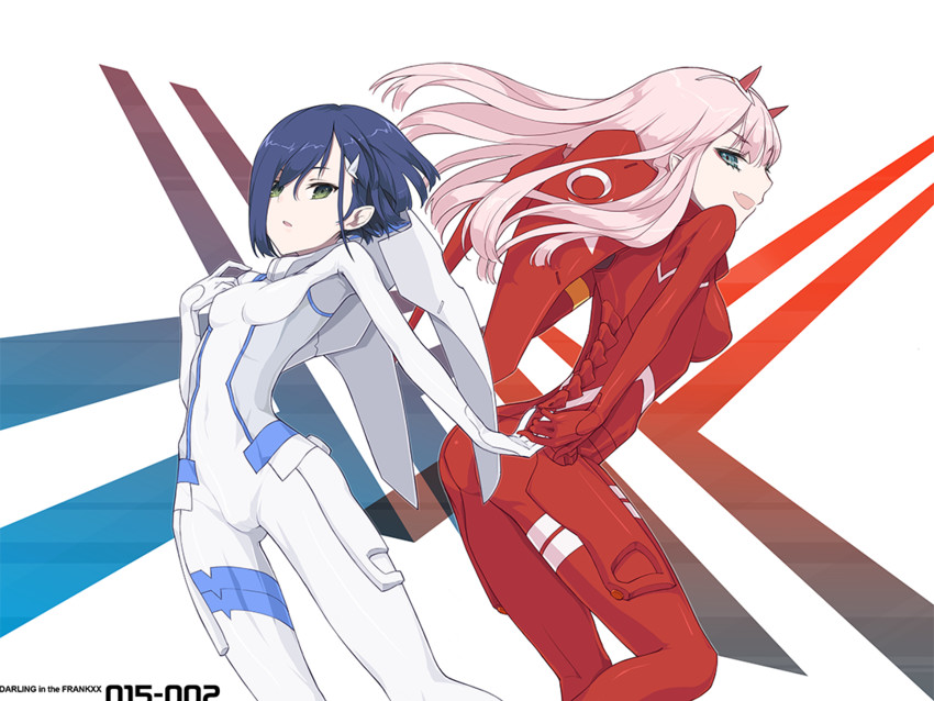 zero two and ichigo (darling in the franxx) drawn by kazuoki