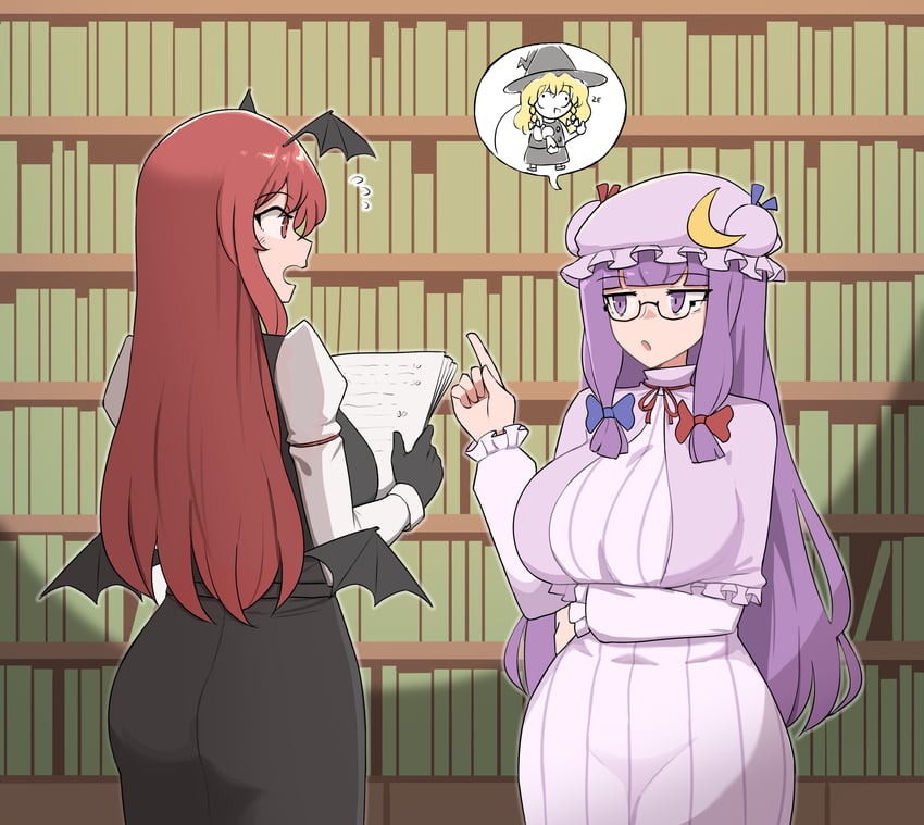 kirisame marisa, patchouli knowledge, and koakuma (touhou) drawn by mata_(matasoup)