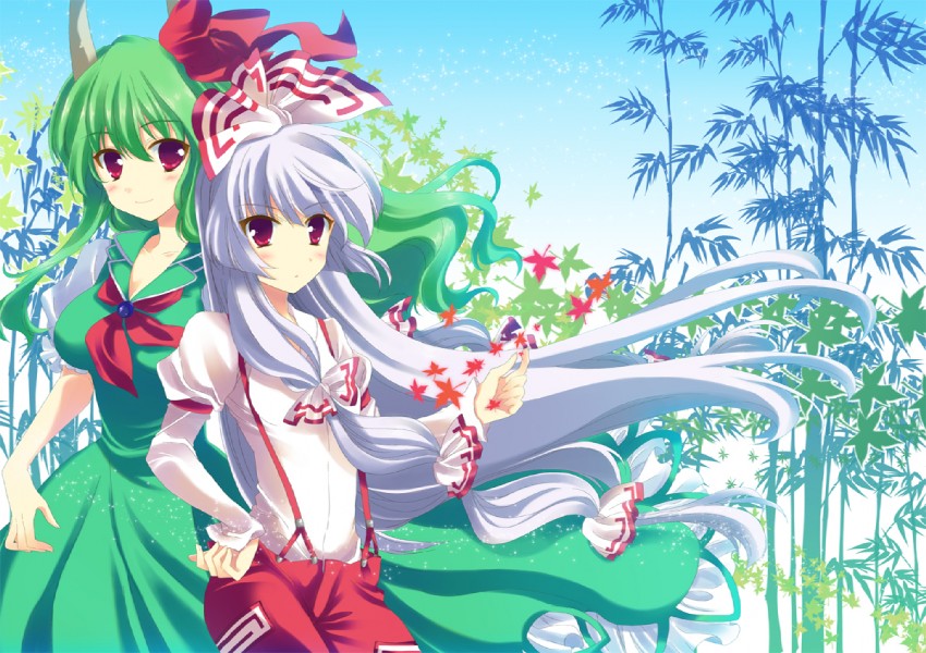 fujiwara no mokou, kamishirasawa keine, and ex-keine (touhou) drawn by nakayama_miyuki