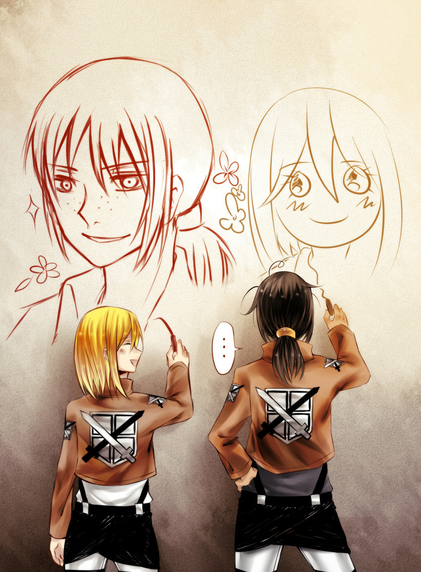 krista lenz and ymir (shingeki no kyojin) drawn by ryu_(2961995)