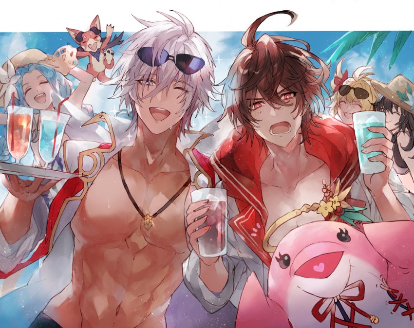 sandalphon, lyria, vyrn, lucio, halluel, and 3 more (granblue fantasy) drawn by waltz_(tram)