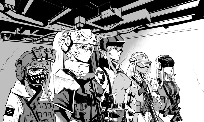 idoll sun, mass-produced nikke, idoll ocean, soldier eg, soldier fa, and 1 more (goddess of victory: nikke) drawn by ame_arare