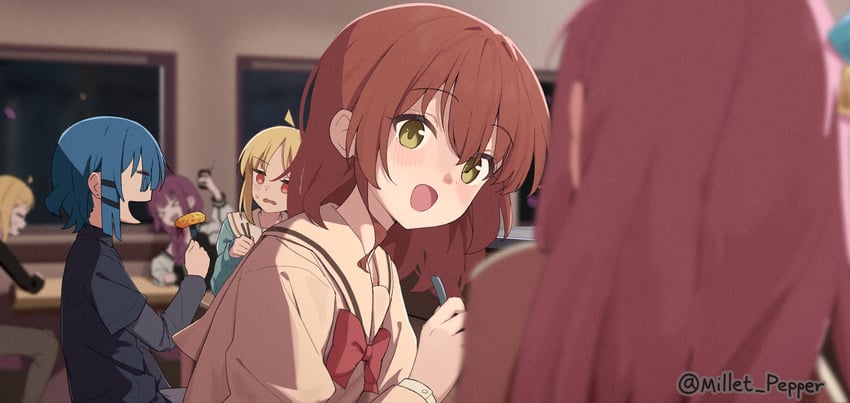 gotoh hitori, kita ikuyo, ijichi nijika, yamada ryo, hiroi kikuri, and 1 more (bocchi the rock!) drawn by millet_pepper