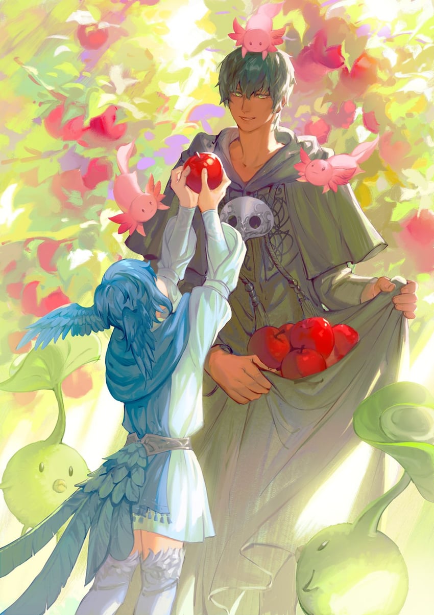 meteion, hermes, and korpokkur (final fantasy and 1 more) drawn by reneelric