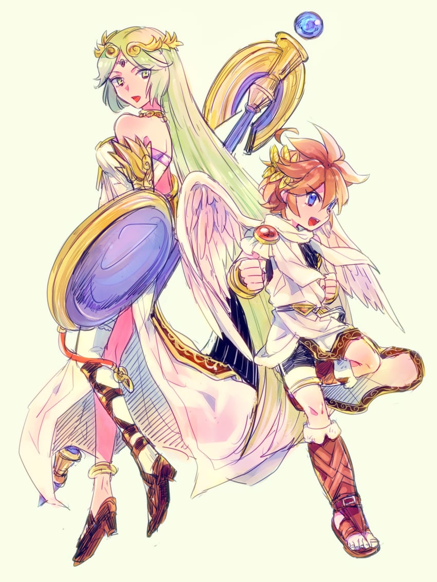 palutena and pit (kid icarus and 1 more) drawn by yutapo