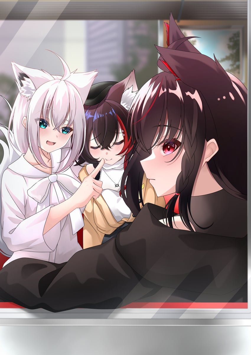 shirakami fubuki, ookami mio, and kurokami fubuki (hololive) drawn by jam_bread
