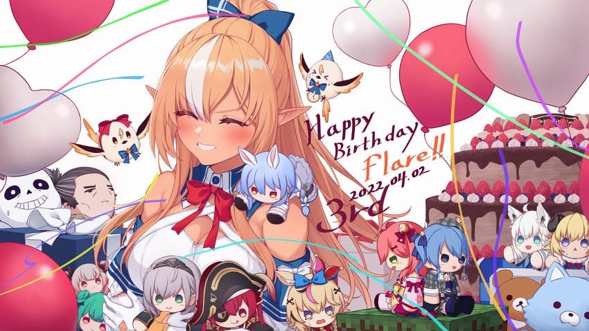 houshou marine, shirakami fubuki, hoshimachi suisei, usada pekora, sakura miko, and 8 more (hololive and 2 more) drawn by tang-du