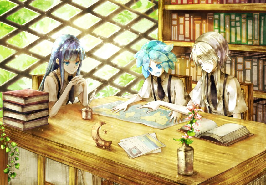 phosphophyllite, lapis lazuli, and ghost quartz (houseki no kuni) drawn by meguritekuruhi