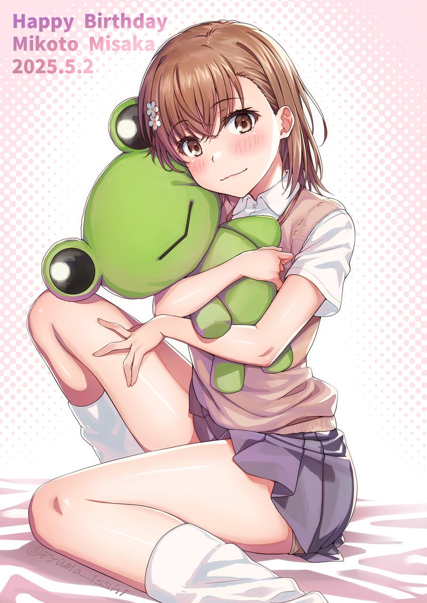 misaka mikoto and gekota (toaru majutsu no index and 1 more) drawn by isshi_pyuma