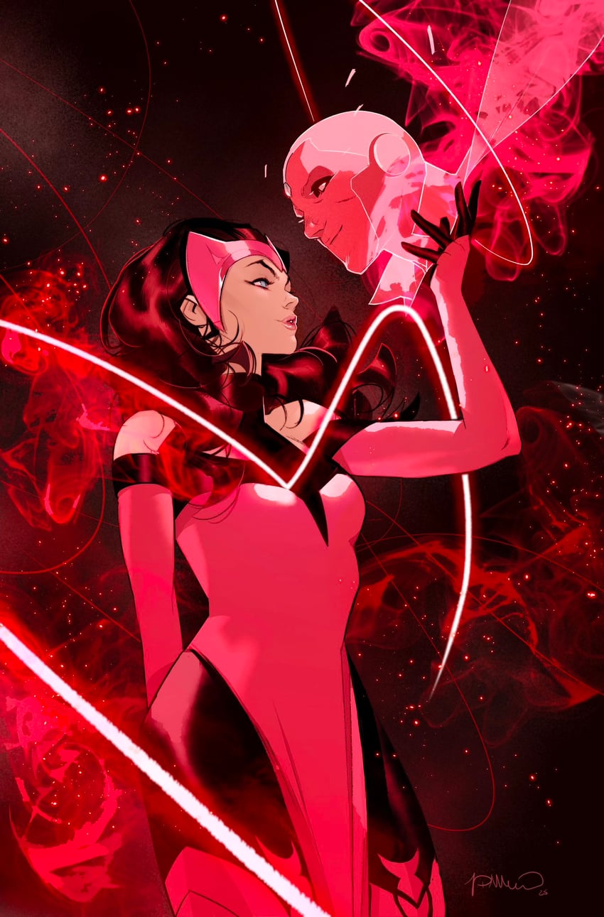 wanda maximoff, scarlet witch, and vision (marvel) drawn by simone_di_meo