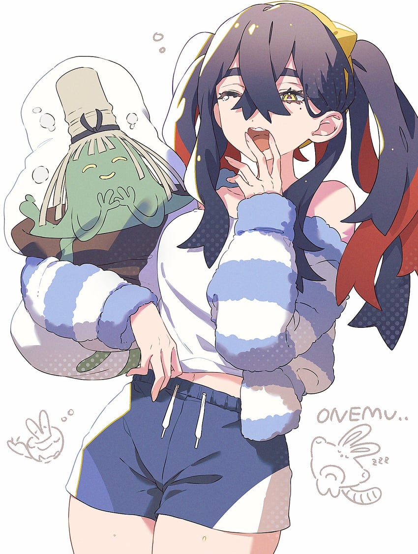 carmine, applin, sentret, and sinistcha (pokemon and 1 more) drawn by honyaru_(nanairo39)