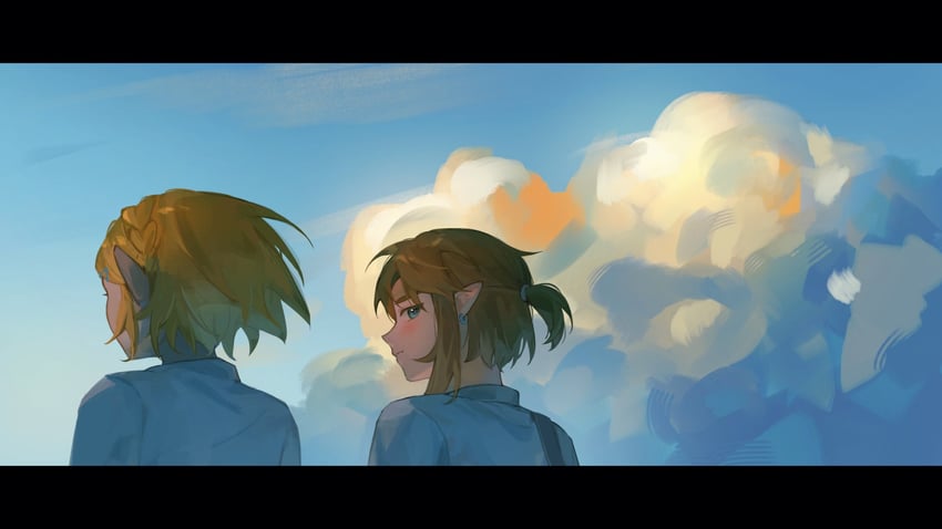 link and princess zelda (the legend of zelda and 1 more) drawn by yumiyumo3o