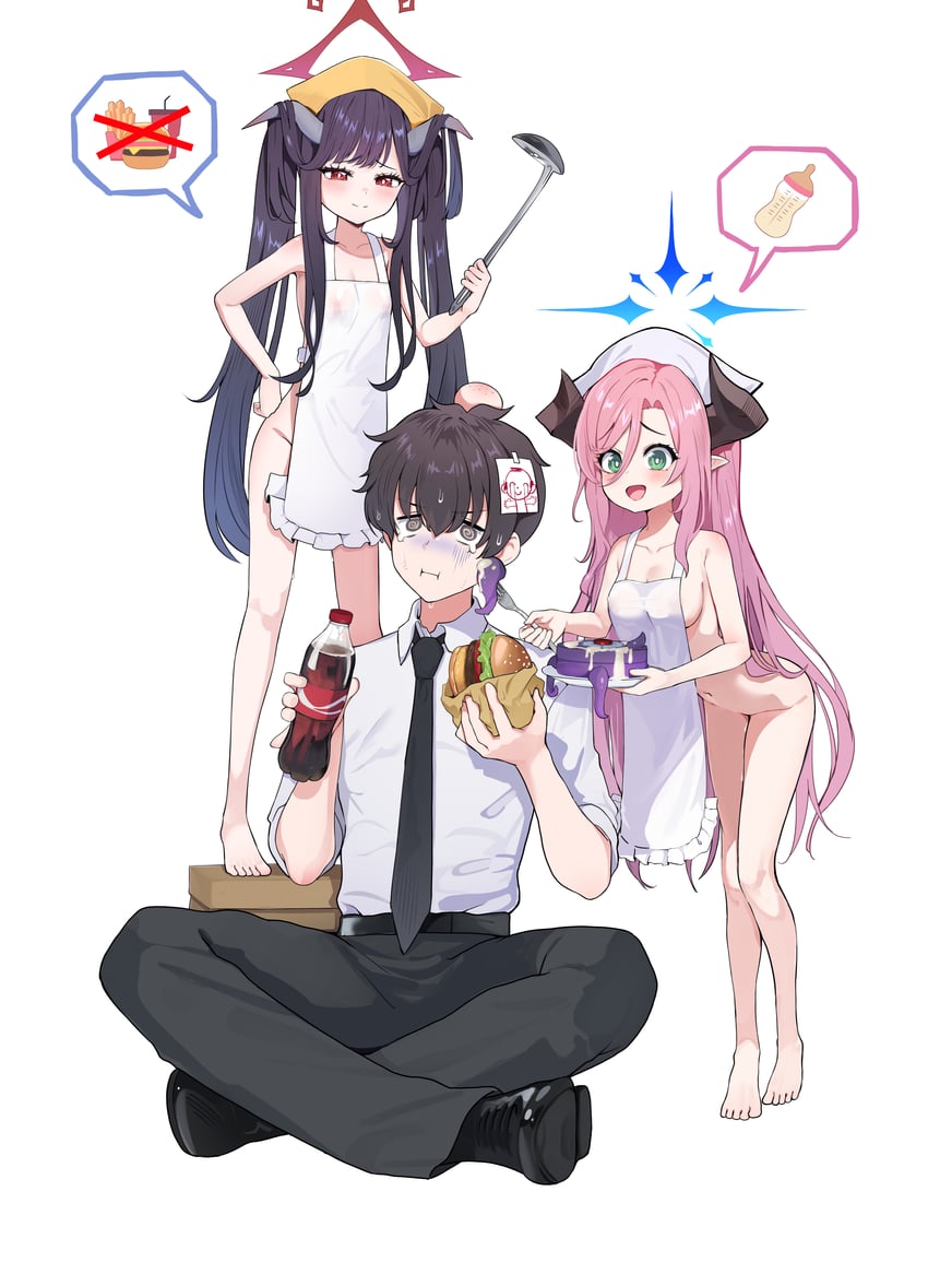 sensei, doodle sensei, fuuka, and juri (blue archive) drawn by gro_(lee145879)