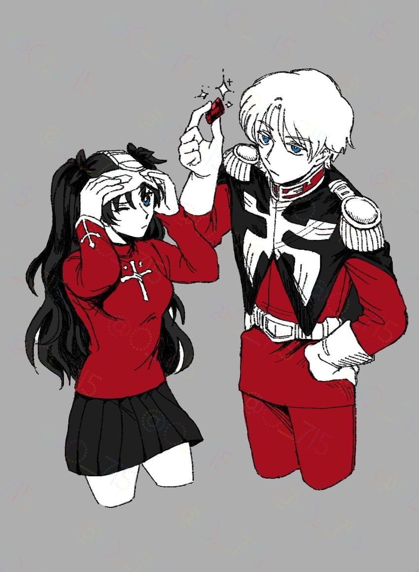 tohsaka rin and char aznable (fate and 3 more) drawn by o_7i5