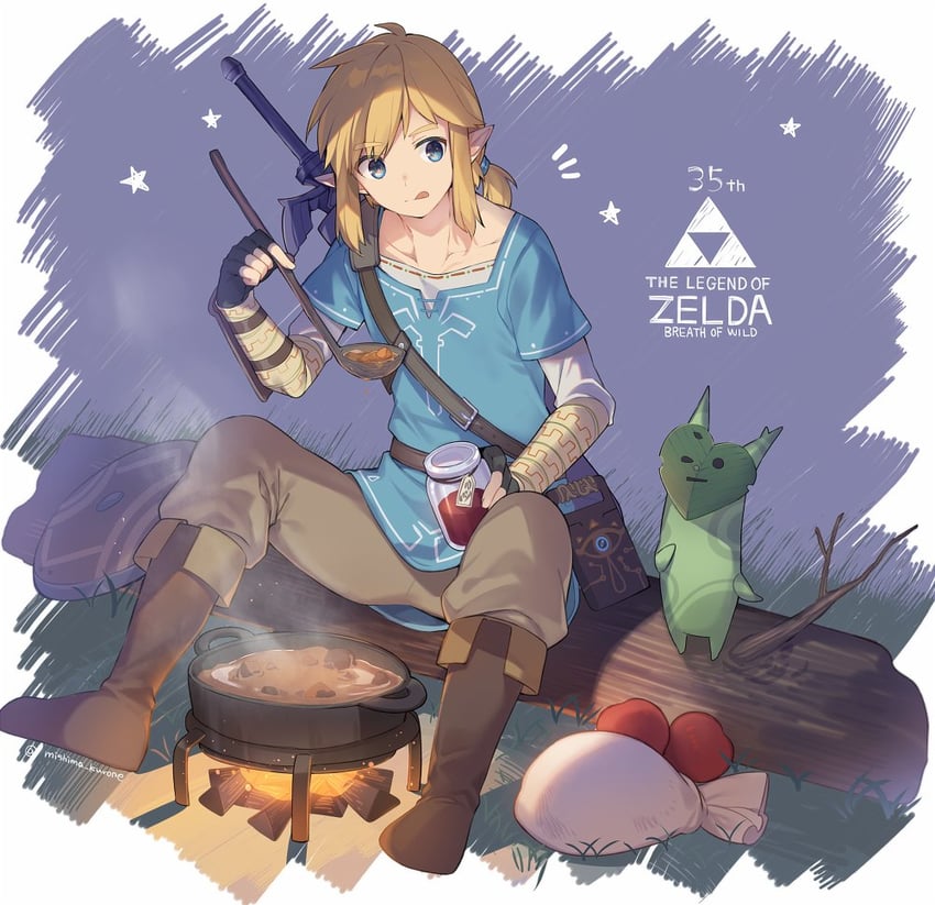 link and korok (the legend of zelda and 1 more) drawn by mishima_kurone