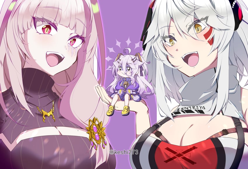 zentreya, henya the genius, and matara kan (vshojo) drawn by keshi273