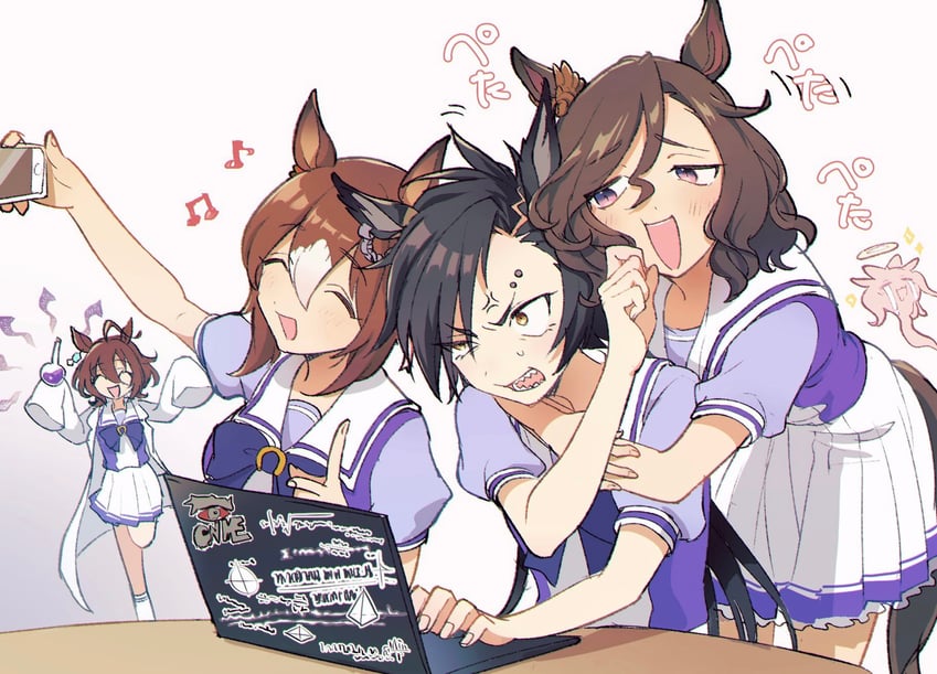 agnes tachyon, agnes digital, fine motion, air shakur, and tap dance city (umamusume) drawn by sekiyu_inu