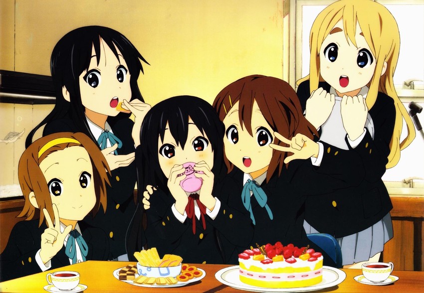 akiyama mio, nakano azusa, hirasawa yui, tainaka ritsu, kotobuki tsumugi, and 1 more (k-on!) drawn by kawanami_eisaku