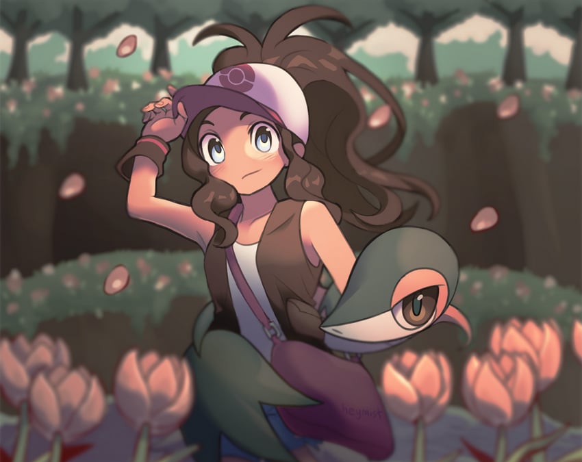 hilda and snivy (pokemon and 1 more) drawn by misteriwist