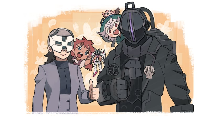 gundam aerial, bondrewd, prushka, ericht samaya, meinya, and 1 more (gundam and 2 more) drawn by whitebear