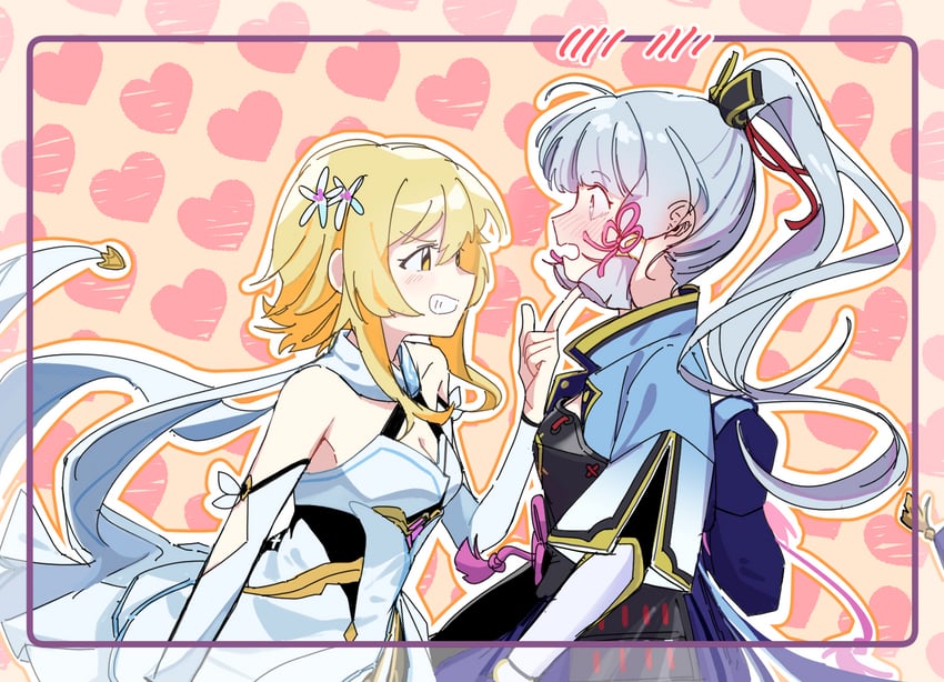 lumine and kamisato ayaka (genshin impact) drawn by black_dog_(ckdfhd)