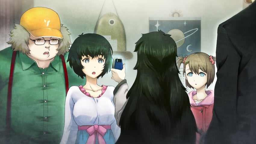 okabe rintarou, shiina mayuri, hashida itaru, hiyajou maho, and tennouji nae (steins;gate and 1 more) drawn by huke