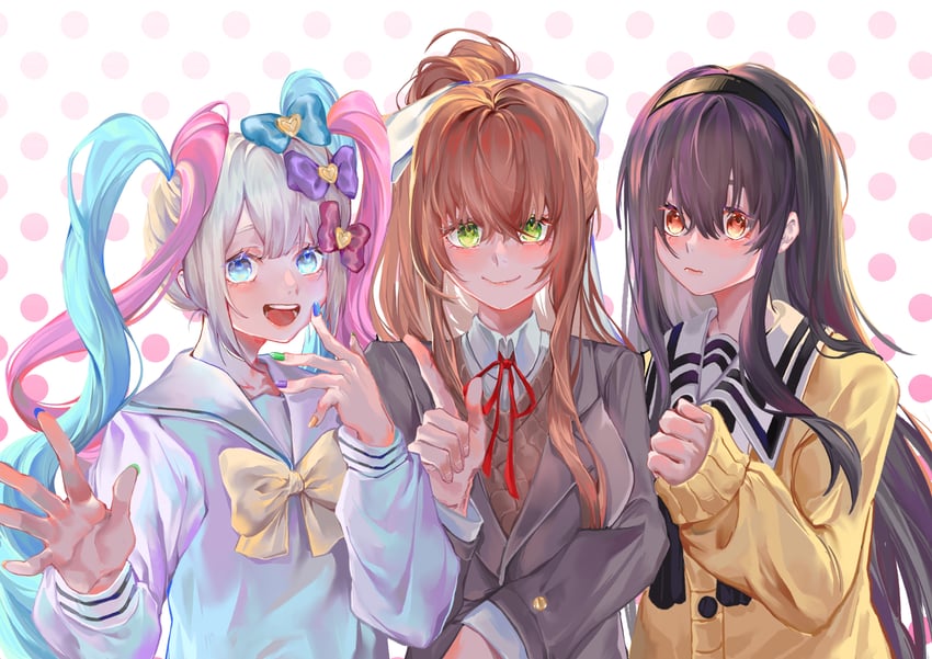 chouzetsusaikawa tenshi-chan, monika, and sone miyuki (needy girl overdose and 2 more) drawn by fujimaru_koko