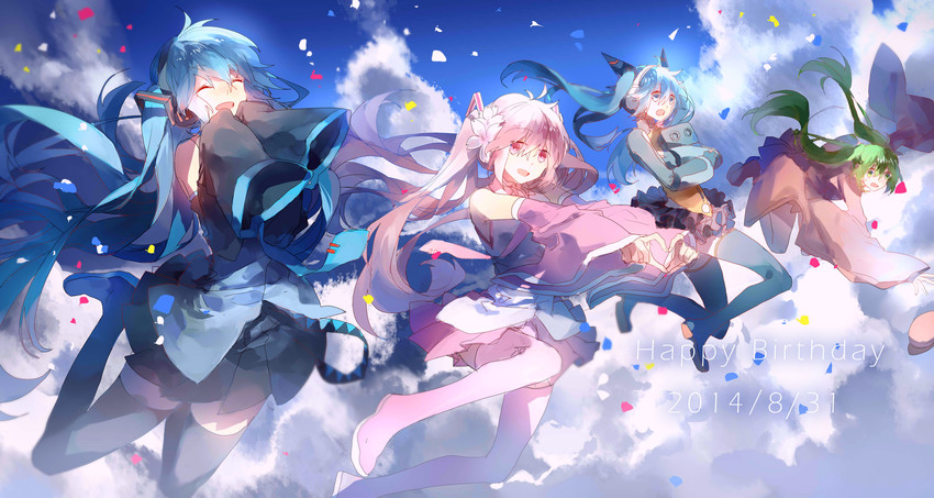 hatsune miku and sakura miku (vocaloid and 2 more) drawn by min_(120716)