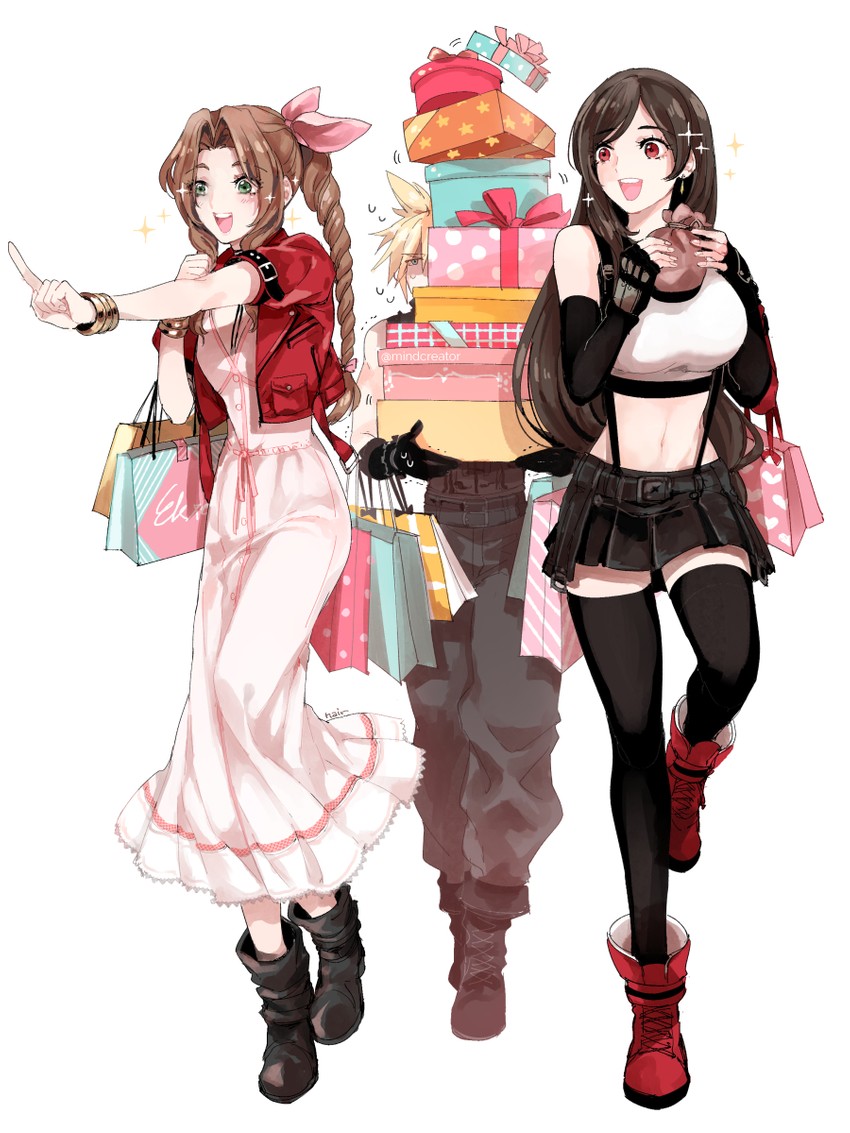tifa lockhart, cloud strife, and aerith gainsborough (final fantasy and 2 more) drawn by nair_(mindcreator)