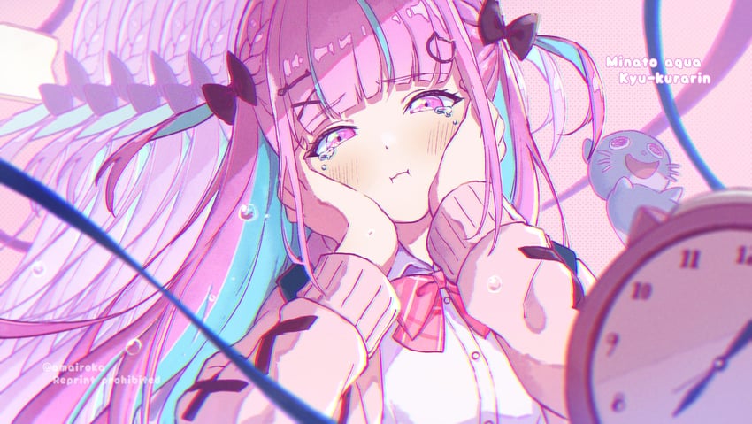 minato aqua and neko (hololive and 2 more) drawn by cino_(amairoka)