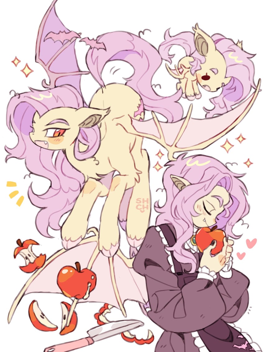 fluttershy and flutterbat (my little pony and 2 more) drawn by sharpycharot
