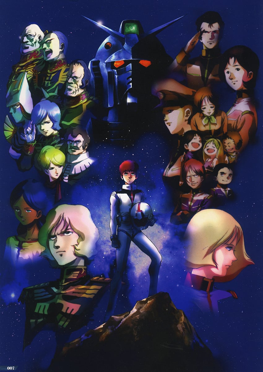 char aznable, rx-78-2 gundam, amuro ray, sayla mass, lalah sune, and 16 more (gundam and 1 more) drawn by mikimoto_haruhiko