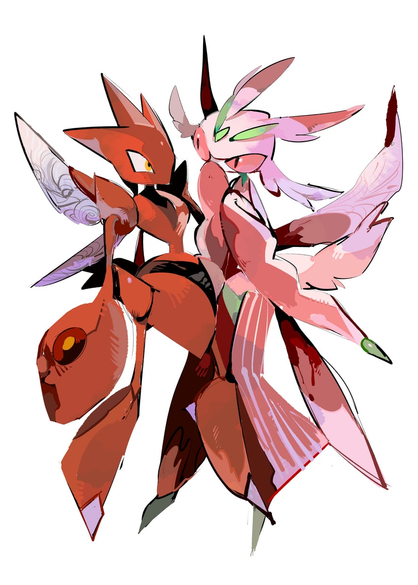 scizor and lurantis (pokemon) drawn by mochako_(motyako_1005)