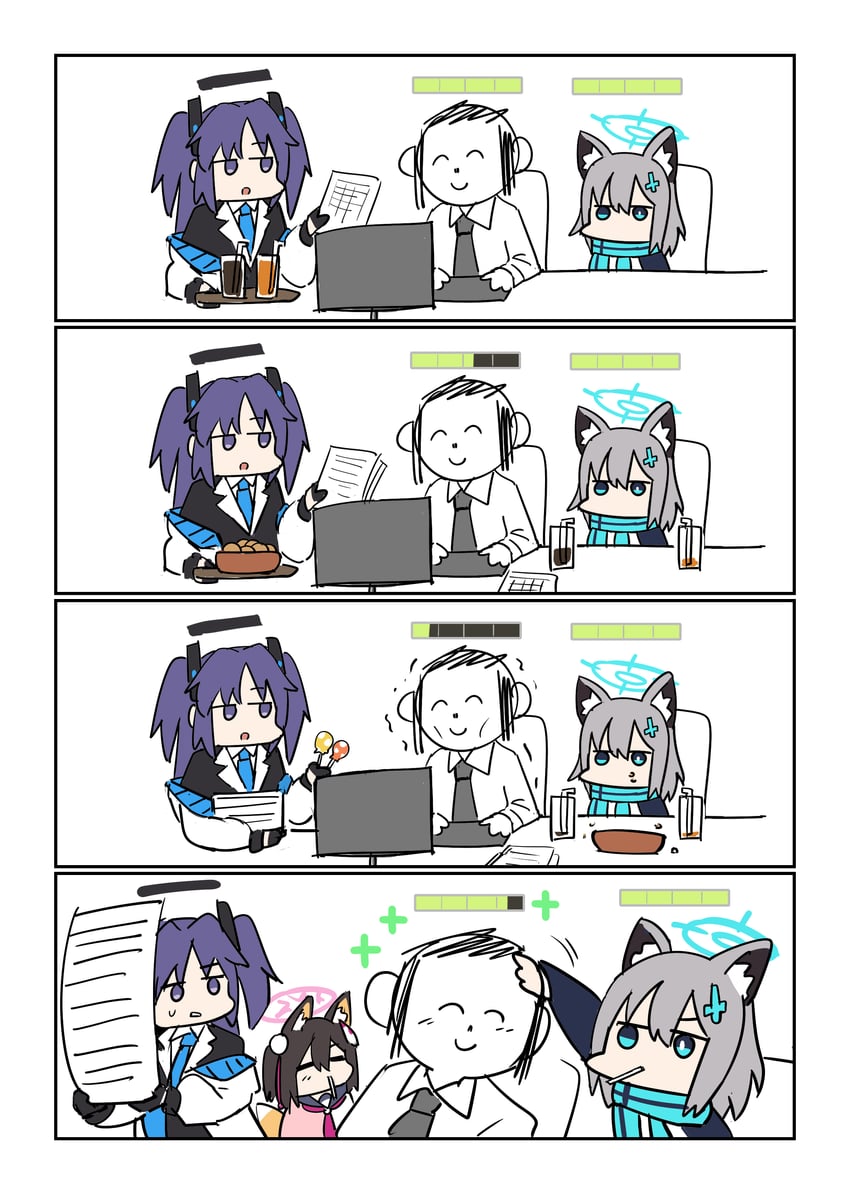 sensei, yuuka, doodle sensei, shiroko, and izuna (blue archive) drawn by tenten_(chan4545)