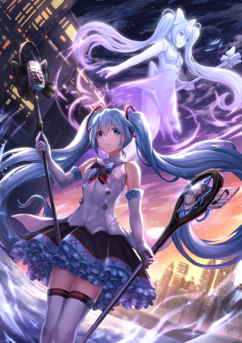 hatsune miku and magical mirai miku (vocaloid and 1 more) drawn by lunacle