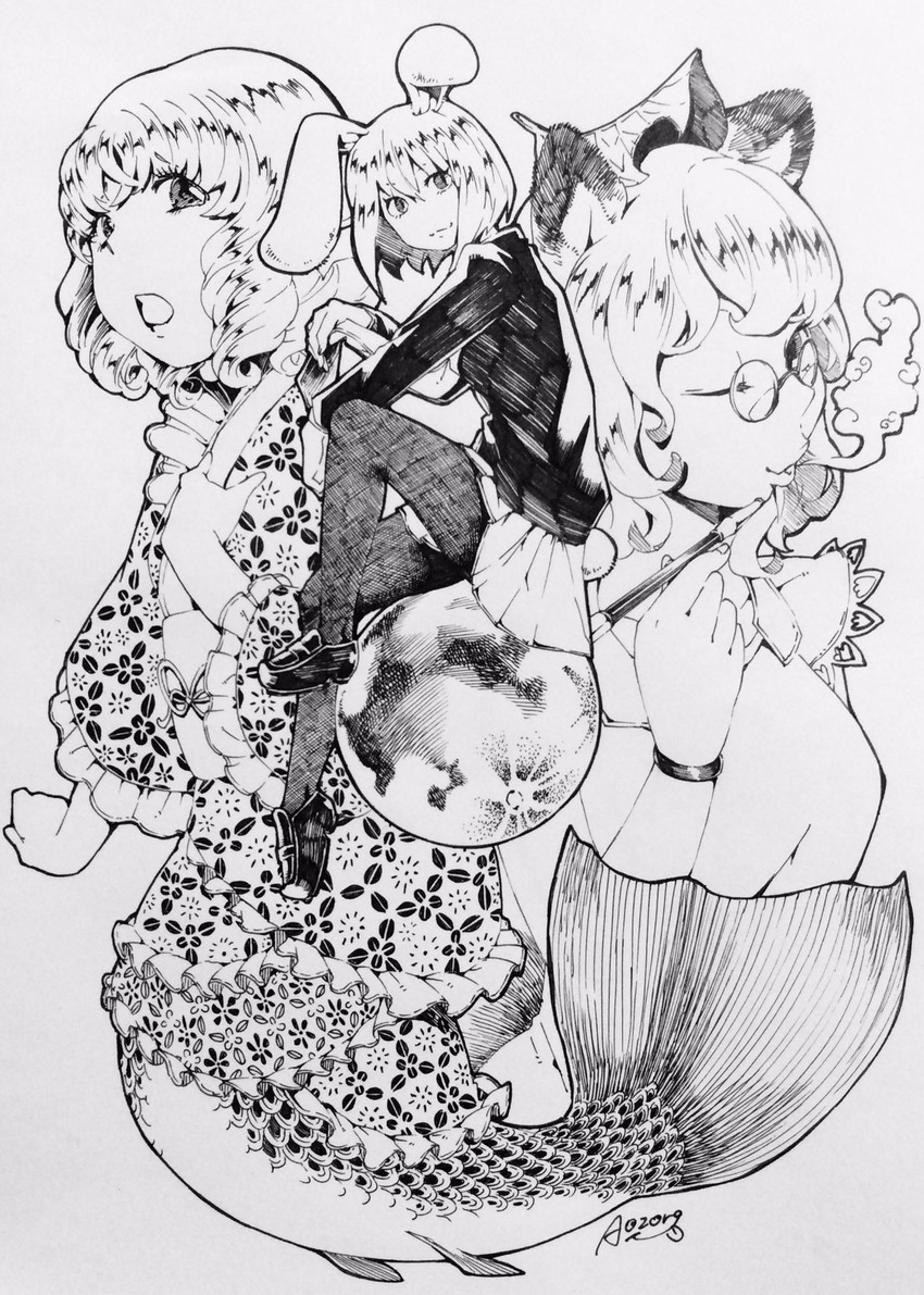 futatsuiwa mamizou, wakasagihime, and reisen (touhou) drawn by aozora_taf