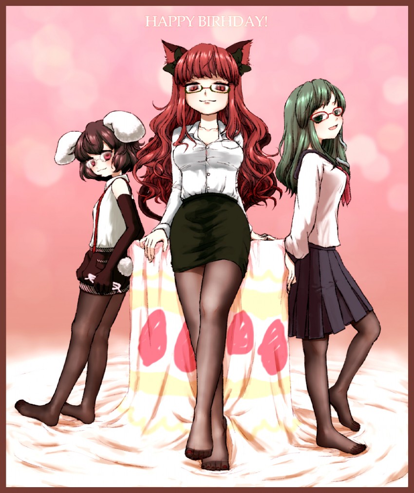 kochiya sanae, kaenbyou rin, and inaba tewi (touhou) drawn by zo_tuite